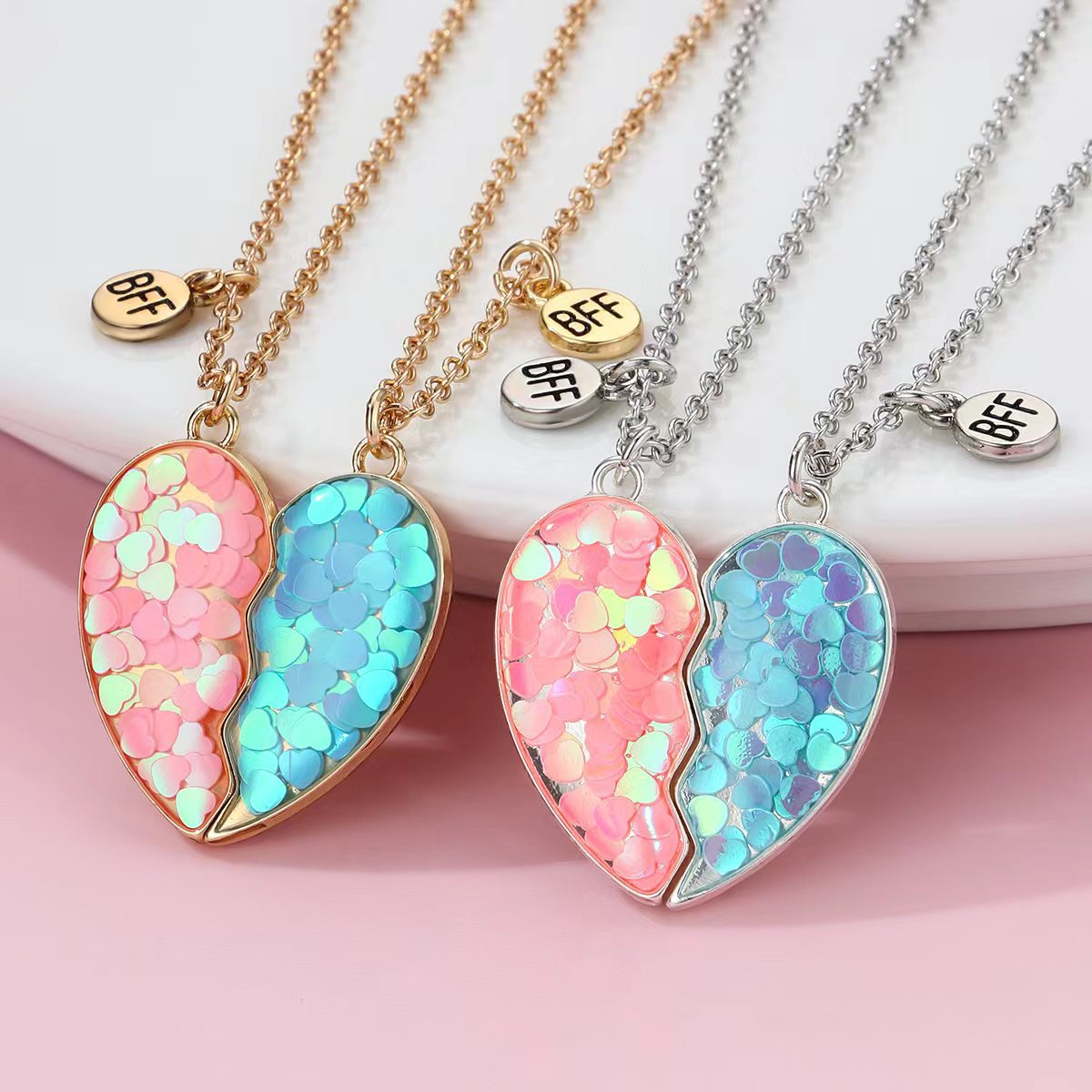 BEST Friend Glitter Necklace Set