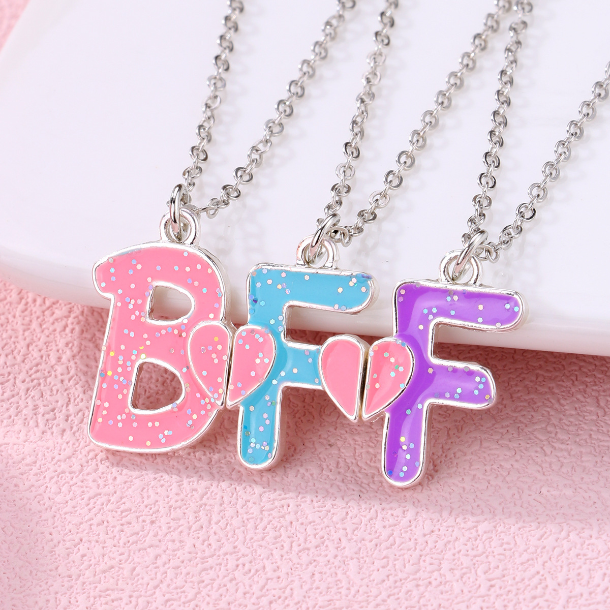 Letter Heart BFF Necklace Set