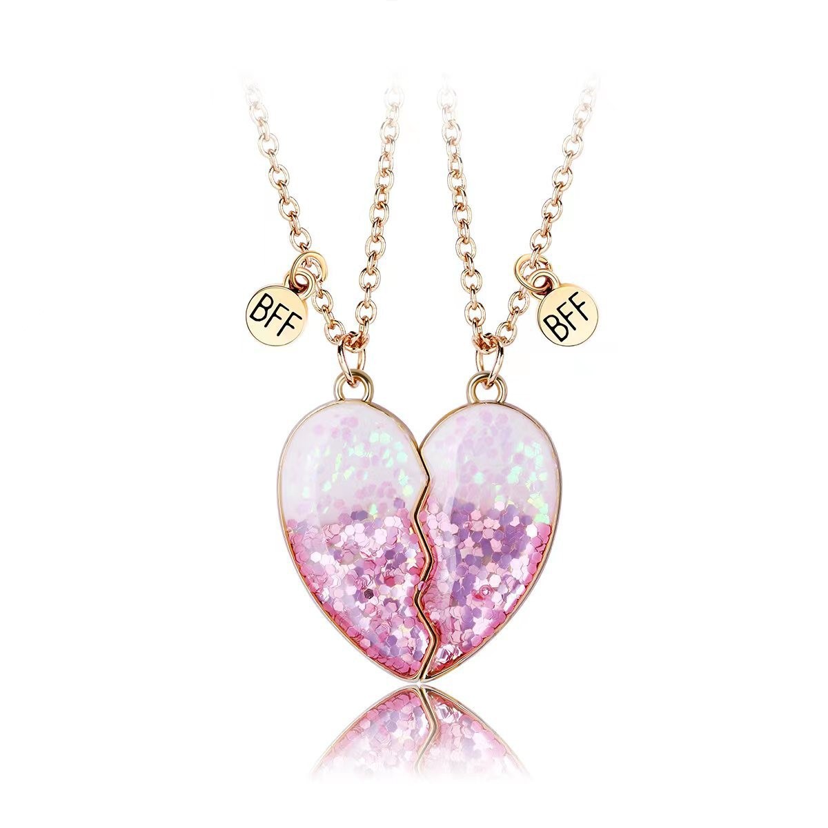 Gold Glitter Heart BFF Necklace