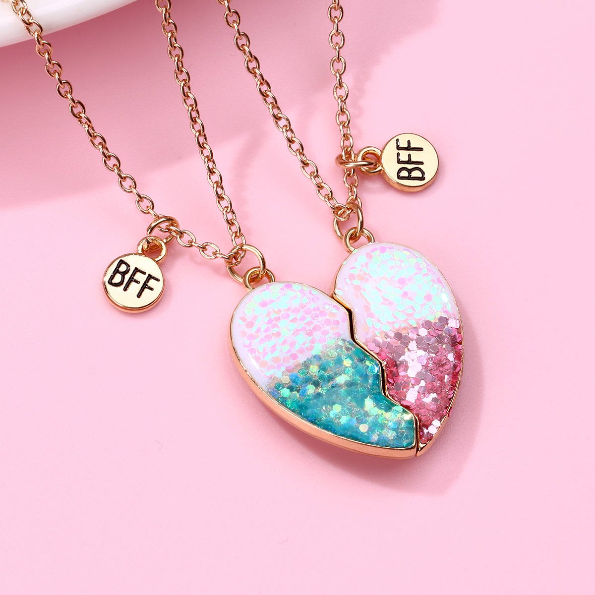 Gold Glitter Heart BFF Necklace - image 2