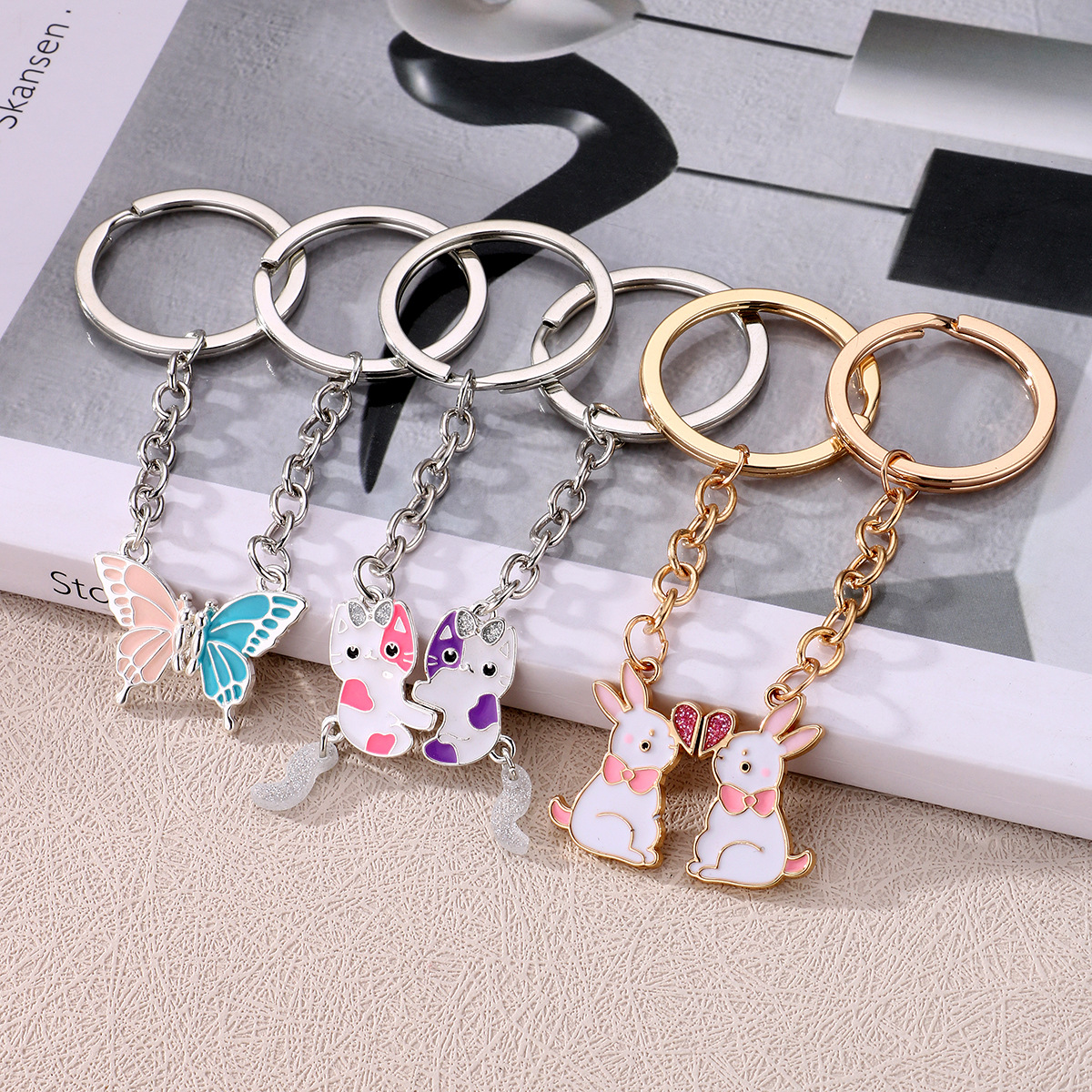 Rabbit Metal Keychain Set